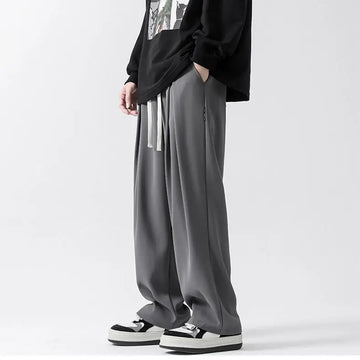 Aidase Spring All Season Casual Soft Solid Men's Cool Boys Drawstring Waist  Long Wide-legged Floor-length Straight-legged Pants aidase-shop